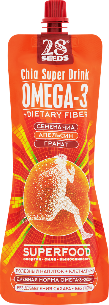 Напиток 28SEEDS Superfood с семенами чиа, апельсином и гранатом, 0.25л