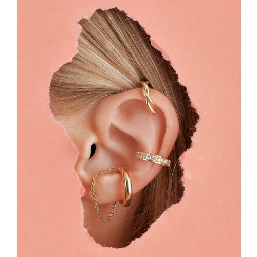 Серьги каффы, агат, размер 10 мм, золотистый