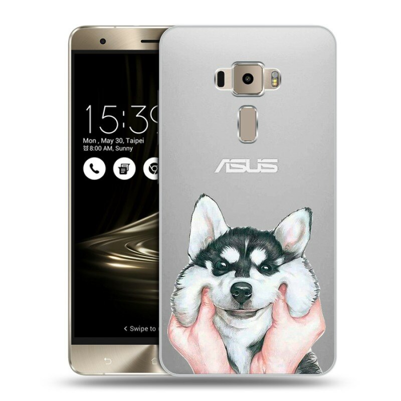 Полупрозрачный дизайнерский силиконовый чехол для Асус Зенфон 3 / Asus ZenFone 3 Хаски