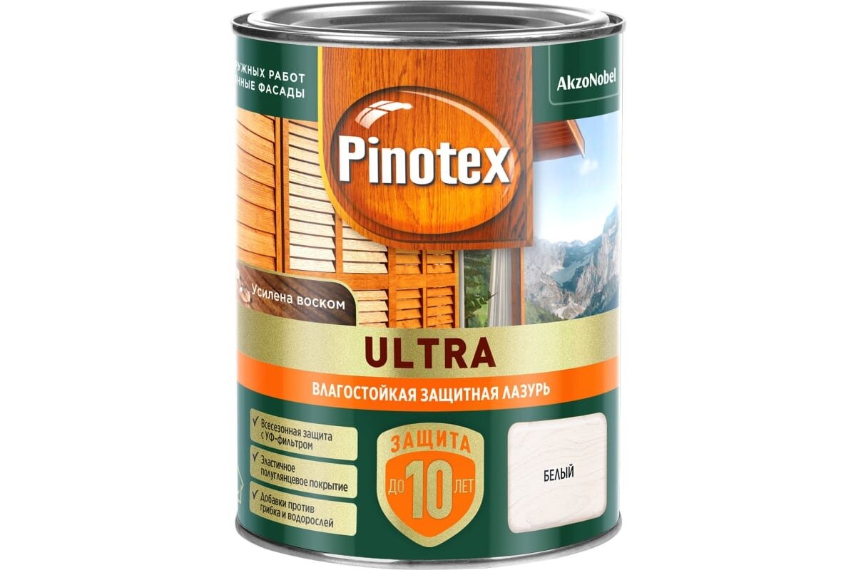 Влагостойкая лазурь Pinotex Ultra Белый 0,9 л