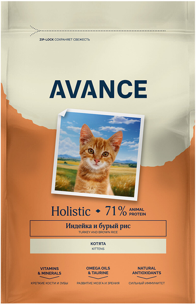 AVANCE HOLISTIC KITTENS для котят с индейкой и бурым рисом (2,5 кг)