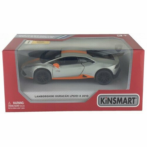 Машинка Kinsmart Lamborghini Huracan LP 610-4 Avio 1:36 (серебристая), арт. КТ5401/3 kinsmart модель металлическая инерционная lamborghini huracan lp 610 4 avio 1 36 графитовый