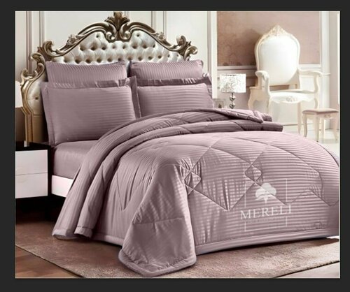 Комплект постельного белья с одеялом EFOR, Страйп сатин, Евро, наволочки 50x70, 70x70 (Фиолетово-серый)