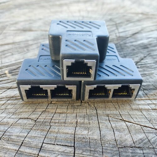 Разветвитель RJ-45 для Ethernet кабеля Lan (витой пары) на 2 порта / 3 штуки В комплекте / Чёрный разветвитель питания для ethernet