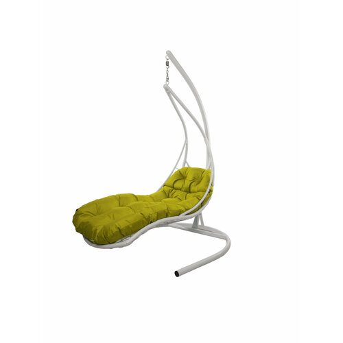 Подвесное кресло M-group лежачее, с ротангом белое жёлтая подушка