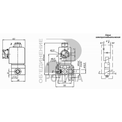 Объединение родина КЭМ 07-15 Клапан электромагнитный МАЗ 24V (байонетный разъем) родина