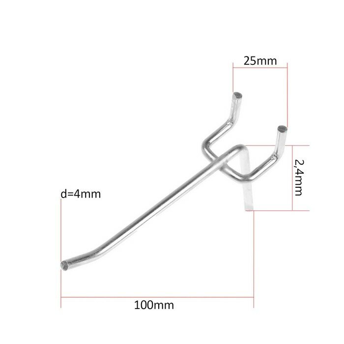 Крючок одинарный для металлической перфорированной панели, L=10, d=4, шаг 25