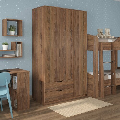 Шкаф трехдверный распашной для одежды и белья, с ящиками, с полками, в спальню, в детскую, Есэндвич Лаворо, левый, 120x55х200 см (Дуб Аризона)