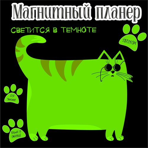 Светящийся магнитный планер на холодильник с котиком в очках RiForm размер 28х25 см 790₽