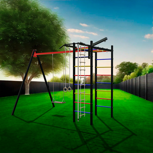 Уличный спортивно-игровой комплекс Sv Sport У3144 (ступени Разноцветные / Подвесы для качелей на подшипниках 1 комп.)