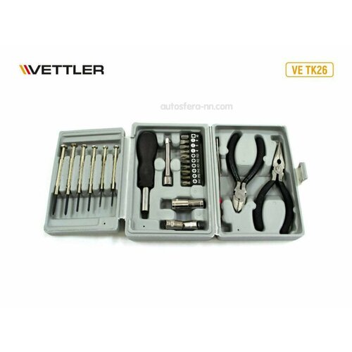 VETTLER VETK26 Набор инструмента 25пр (биты, головки, отвертки, кусачки) VETTLER набор инструмента 45 шт пассатижи отвертки биты пластиковый чемодан