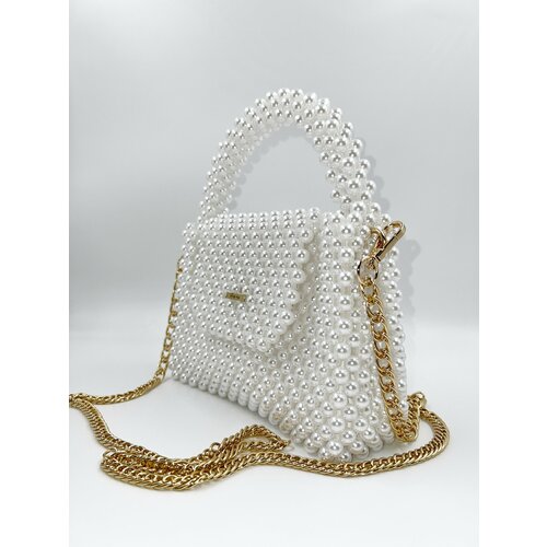 Сумка кросс-боди  Pearl, фактура плетеная, белый, бежевый