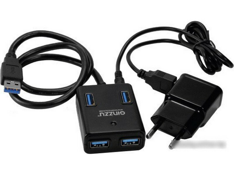 концентратор USB 3.0 Ginzzu GR-384UAB на 4 порта + адаптер - фото №15