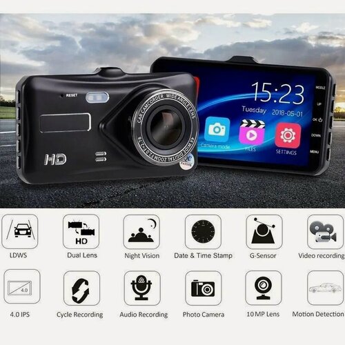 Изображение товара Видеорегистратор CARCAM Z, с GPS, 2 камеры, Full HD, G-сенсор, экран 10", черный