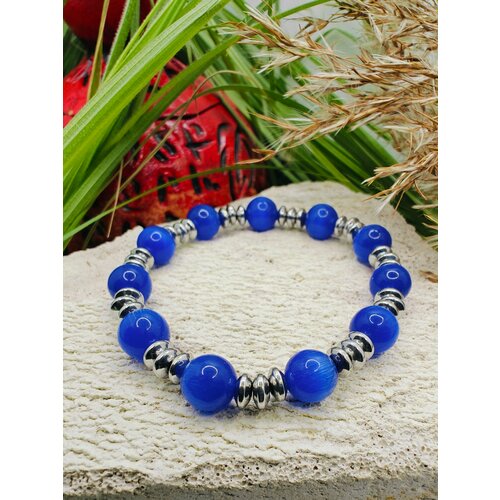 Браслет, кошачий глаз, гематит, 1 шт., размер 18 см, размер one size, диаметр 8 см, синий