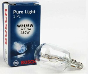 Лампа автомобильная BOSCH W21/5W 12V 21/5W (W3x16q) PURE LIGHT (картон 1 ШТ.) 1987302252