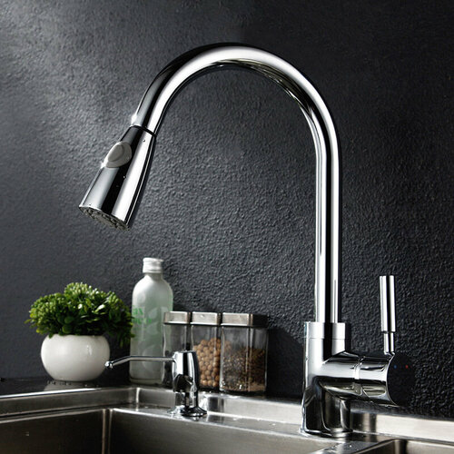 Смеситель для кухни с выдвижной лейкой hopper серый