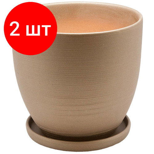 Комплект 2 штук, Горшок керамич. с подставкой,4.7л, Д210 Ш210 В200, бронзовый(матовый), BH-06-3