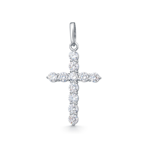 Крестик Злато Кострома, серебро, 925 проба, родирование, фианит, размер 4 см., серебристый