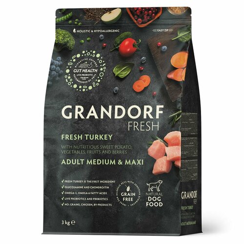 Grandorf Fresh Dog Adult Med&Maxi Turkey&Sweet Potato (индейка с бататом для средних/крупных) 3кг