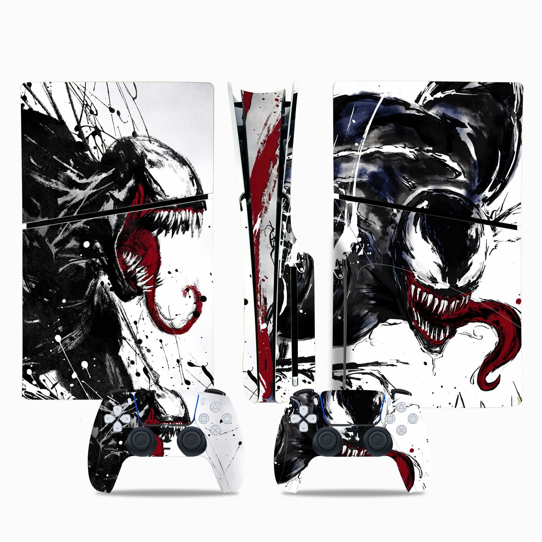 Наклейка виниловая защитная на игровую консоль Sony PlayStation 5 Slim Disc Edition, Веном, полный комплект с геймпадами