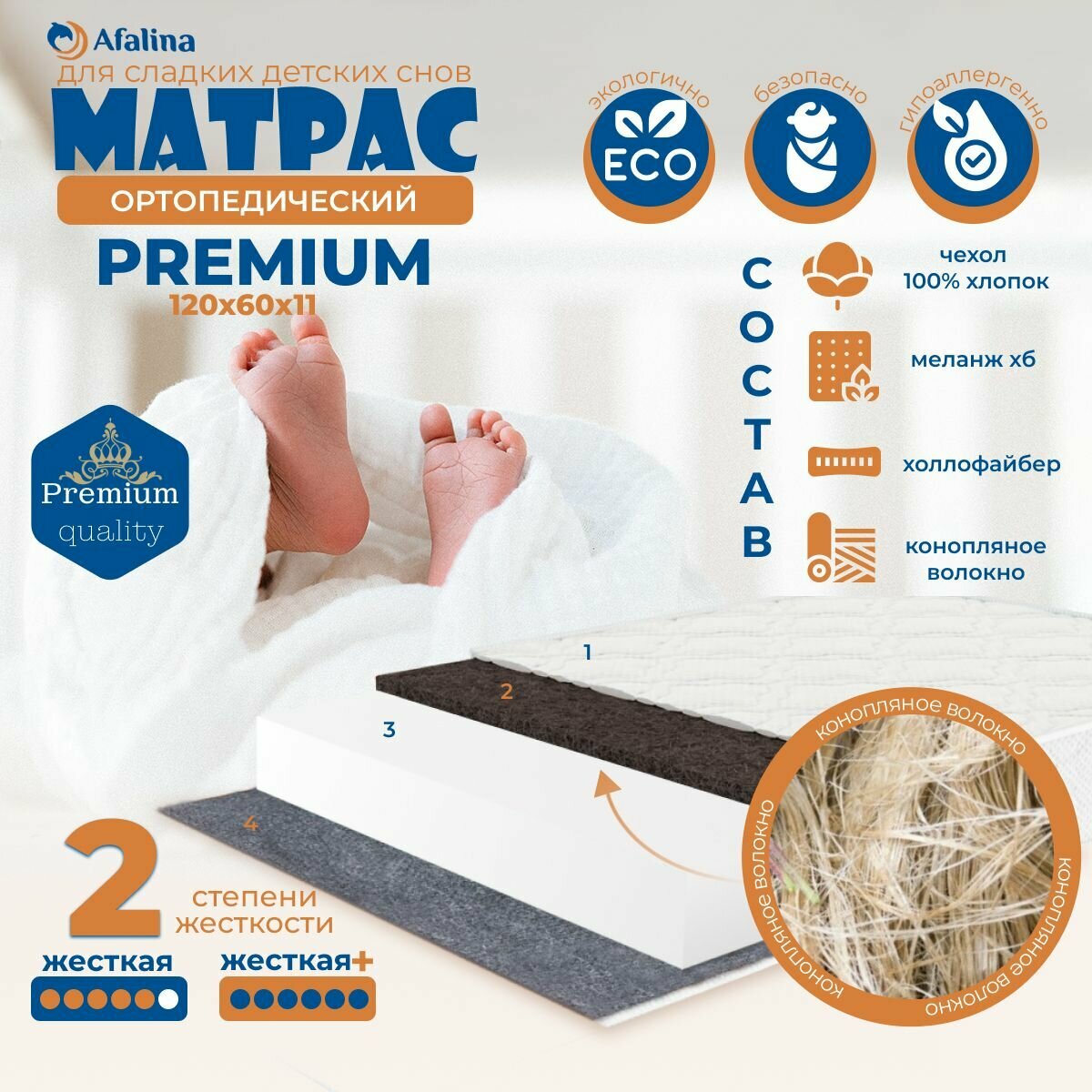 фото Матрас в детскую кроватку/ для новорожденных/ матрас детский 120 на 60 /120х60/60 120 FOX PREMIUM