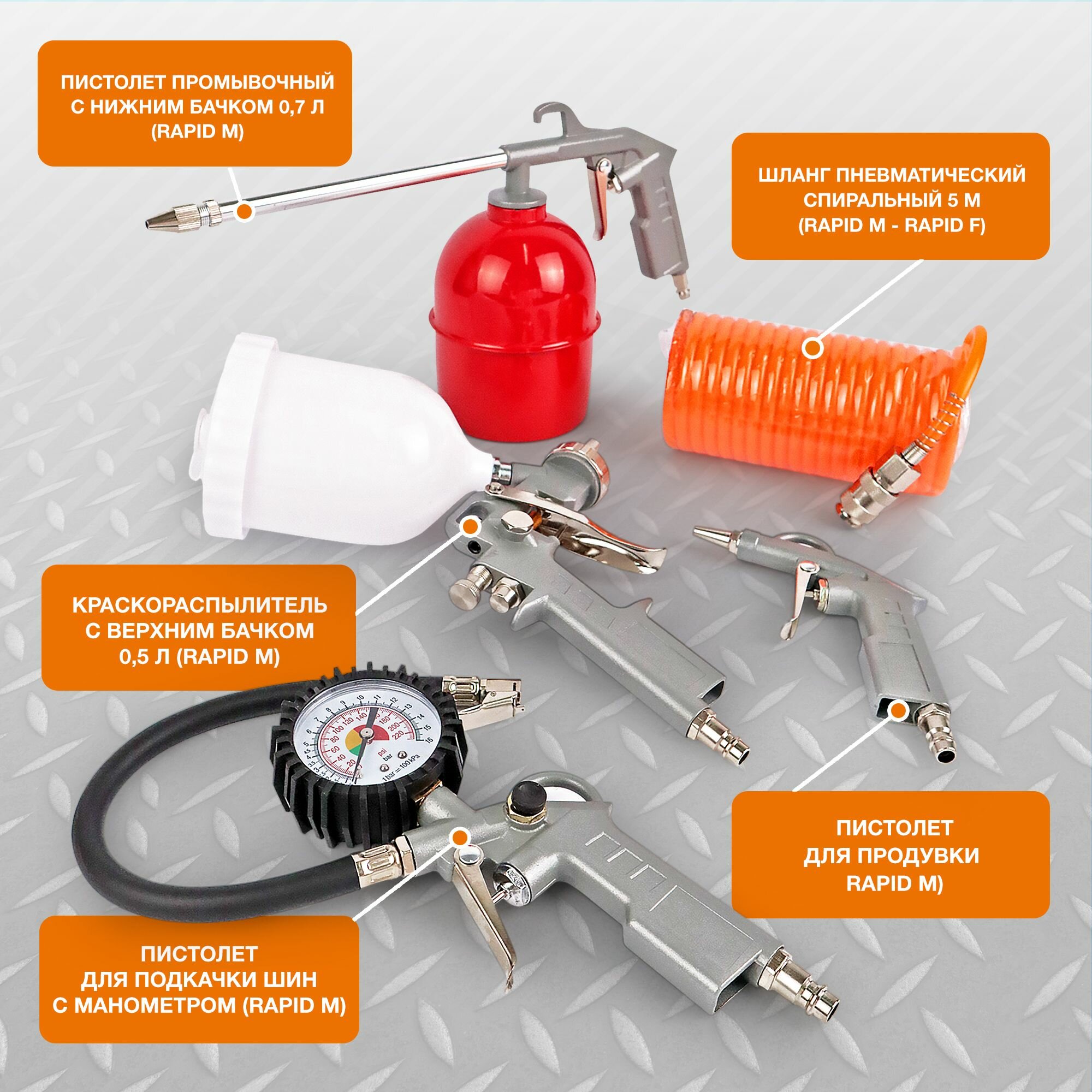 Набор пневмоинструментов 5 предметов — фото 1