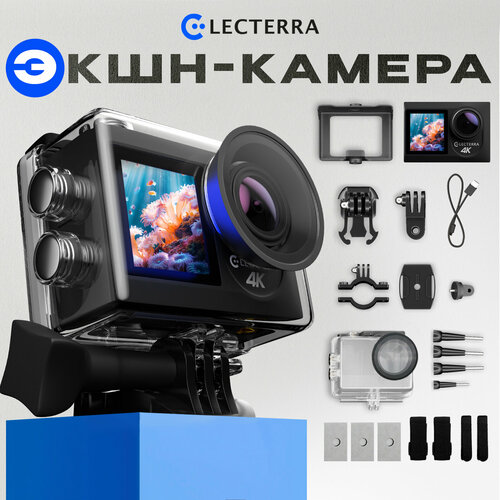 Экшн камера 4К UHD экран для селфи водонепроницаемый кейс крепления 5890₽