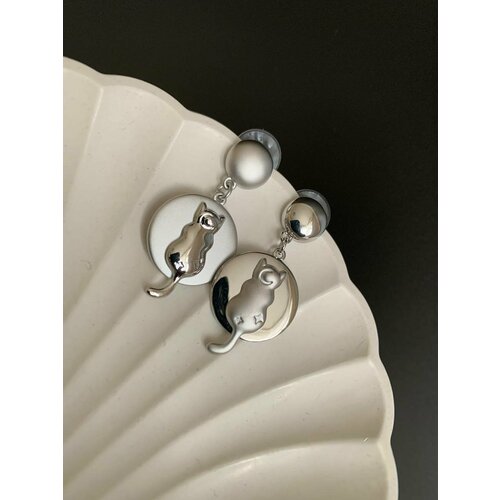 Комплект серег, размер 35 мм, серебристый