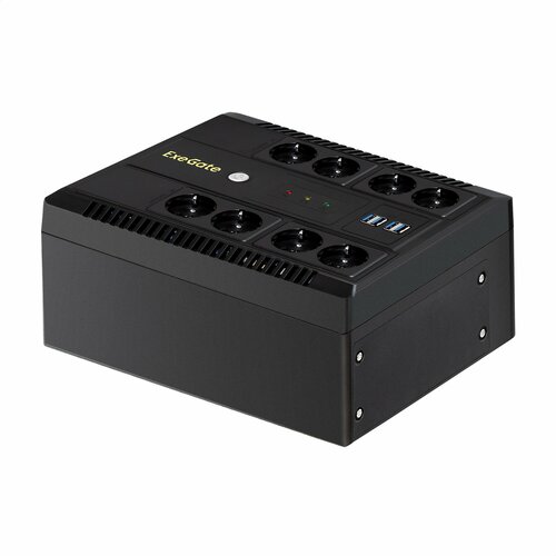 ИБП ExeGate NEO NNB-850. LED. AVR.8SH. CH <850VA/510W, LED, AVR, 8*Schuko, 4*USB-порта для зарядки, Black> EX295012RUS черный