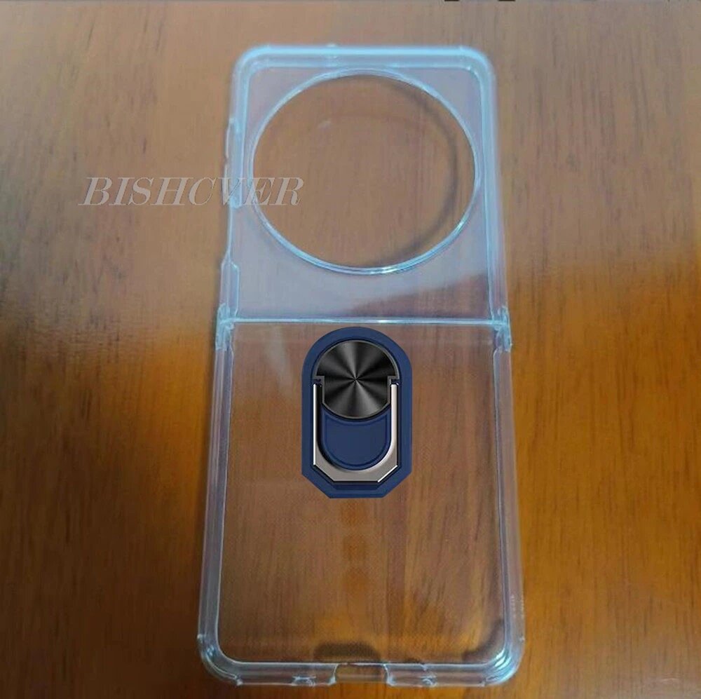 Противоударный кольцевой держатель для Tecno Phantom V Flip VFlip PhantomVFlip AD11 2023 чехол, мягкий силиконовый защитный чехол из ТПУ, transparent C Blue, Phantom V Flip, Чехол и держатель