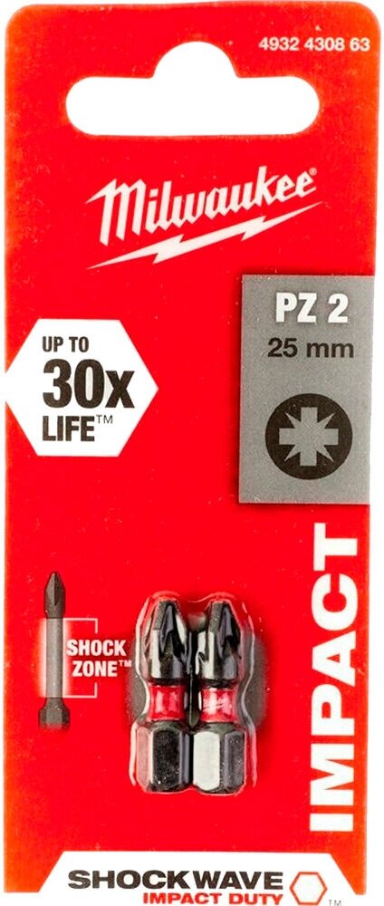 Бита Milwaukee Shockwave PZ2 25мм 2шт 4932430863