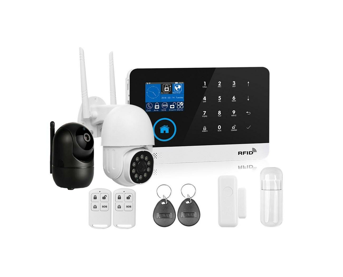 Система GSM/Wi-Fi сигнализация с двумя камерами: HDком 9826(ASW5) + 288Bl(ASW5) и Страж Око+ для дома. Встроенный аккумулятор до 6 часов