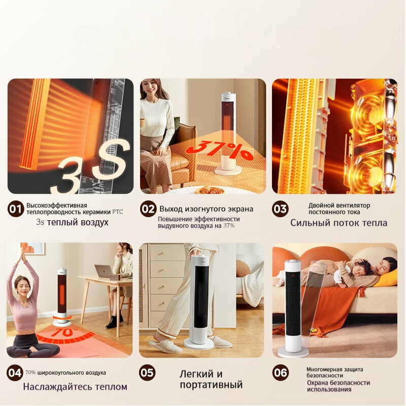 Изображение Midea HFV20D, обогреватель, бытовой вертикальный легкий энергосберегающий обогреватель большой площади, белый и черный