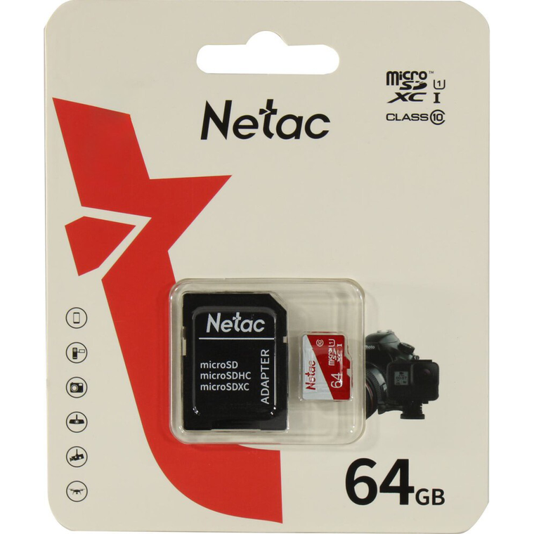 Карта памяти MicroSD 64Гб Netac P500 ECO + SD