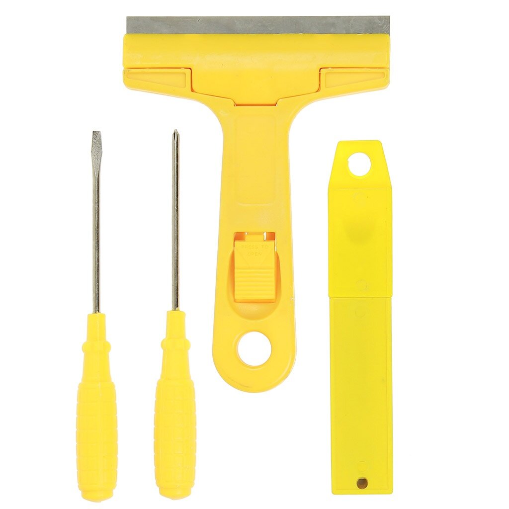 Набор инструментов Домашняя Мода 4 предмета  скребок для керамических плит и стекол 9 8 см  пластмассовая ручка 14 см  запасное лезвие   1 штука  отвертка крестовая  отвертка шлицевая  526 