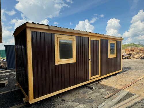 Изображение товара Бытовка распашонка 6х2.3 утепленная цвет "Шоколад" (снаружи профлист, внутри отделка ДВП)