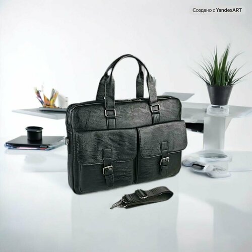 Портфель Skin, фактура гладкая, черный