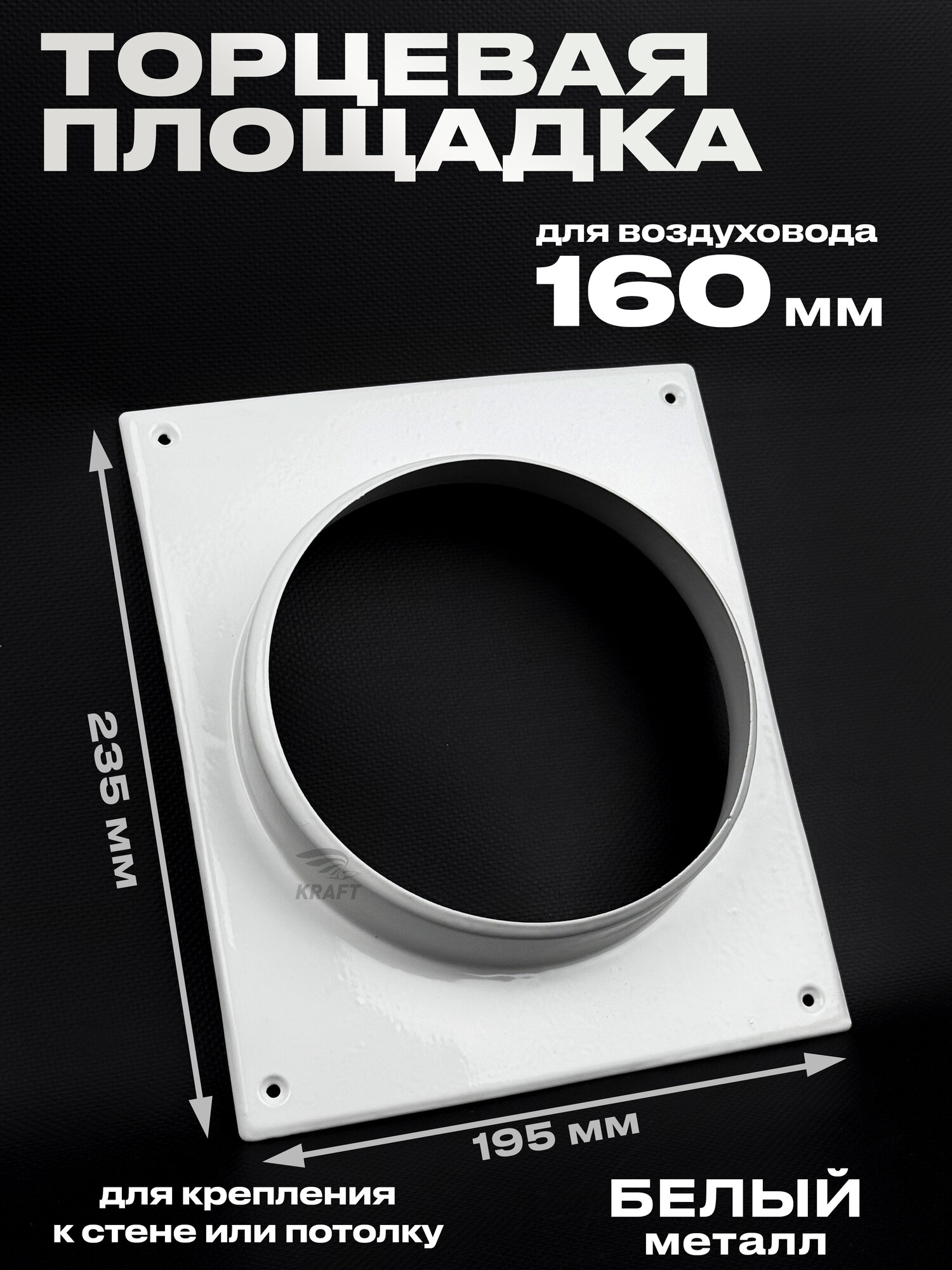 Торцевая площадка фланец D160 мм 195х235 мм белая из металла