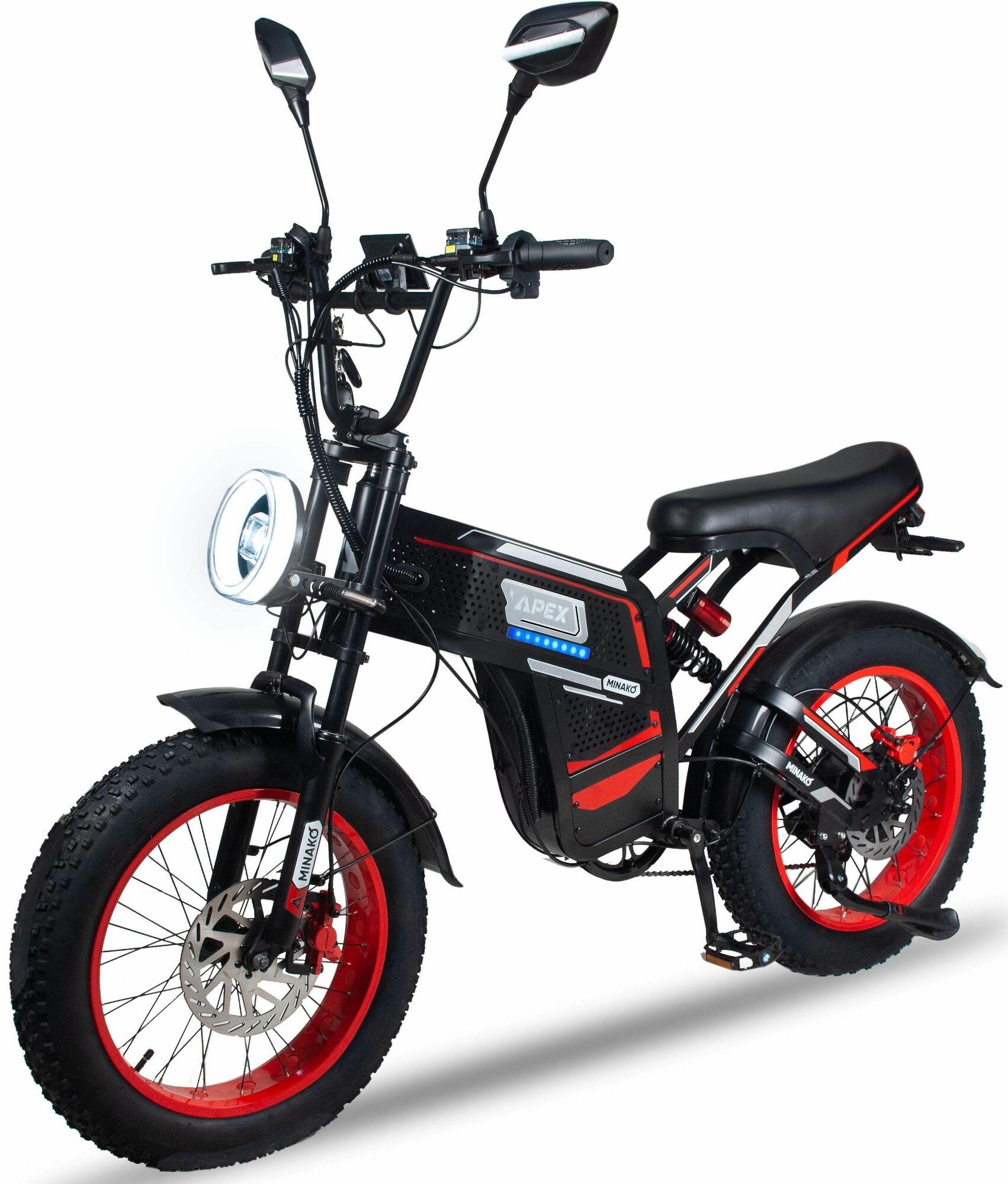 Электровелосипед Minako APEX (48V/20Ah) - Красный c зеркалами