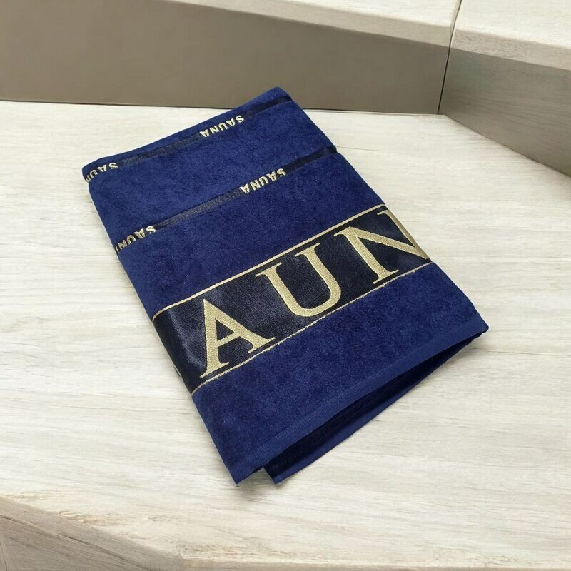 Полотенце Linens "Сауна", 100 см х 180 см, велюровое, подарочное, синее