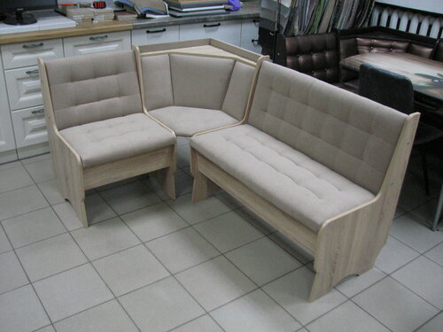 Изображение товара Угловая Скамья на кухню Аленка 27 лдсп Дуб Сонома велюр Ева-2 бежевый (без стола и табуреток)