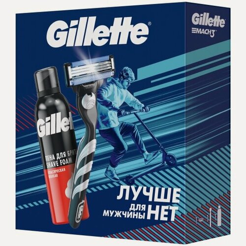 Изображение товара Подарочный набор Gillette Mach3 (бритва + пена для бритья, 200 мл)