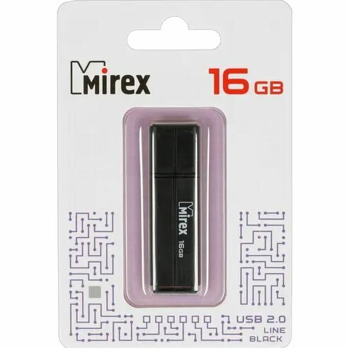 Память USB Flash 16 ГБ Mirex LINE (13600-FMULBK16) - USB 2.0, монолит с колпачком, пластик