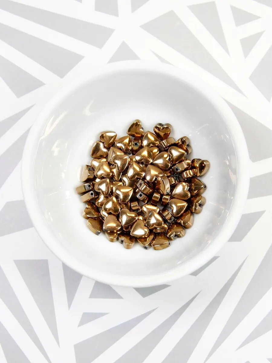 Гематин - сердечки пухлые - бронза - 6 мм (около 35 шт) — фото 1