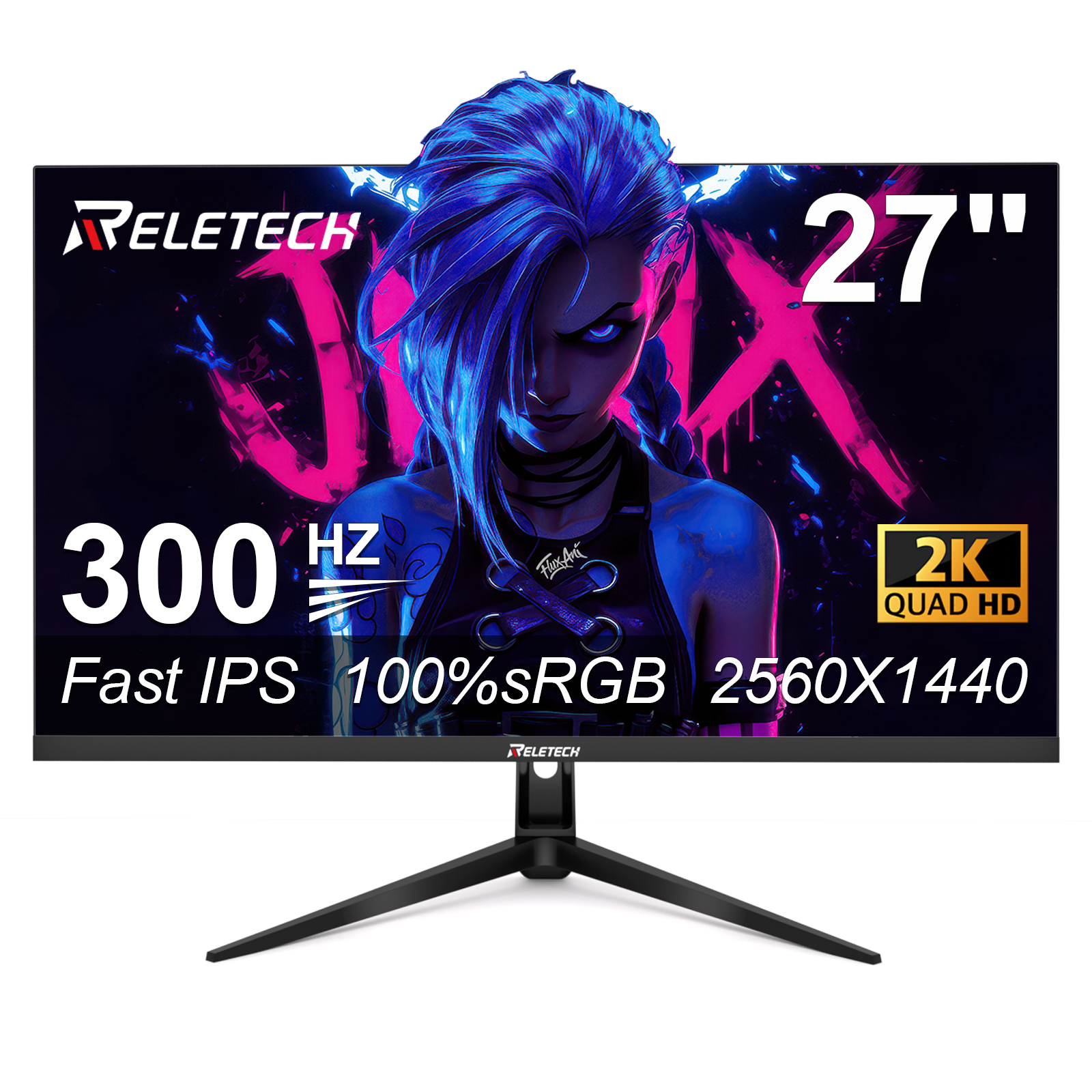 Монитор игровой Reletech 27 " 300 Гц 2K 2560X1440 Fast-IPS 1ms HDMI+DP FreeSync/G-Sync для компьютера G27X Ultra