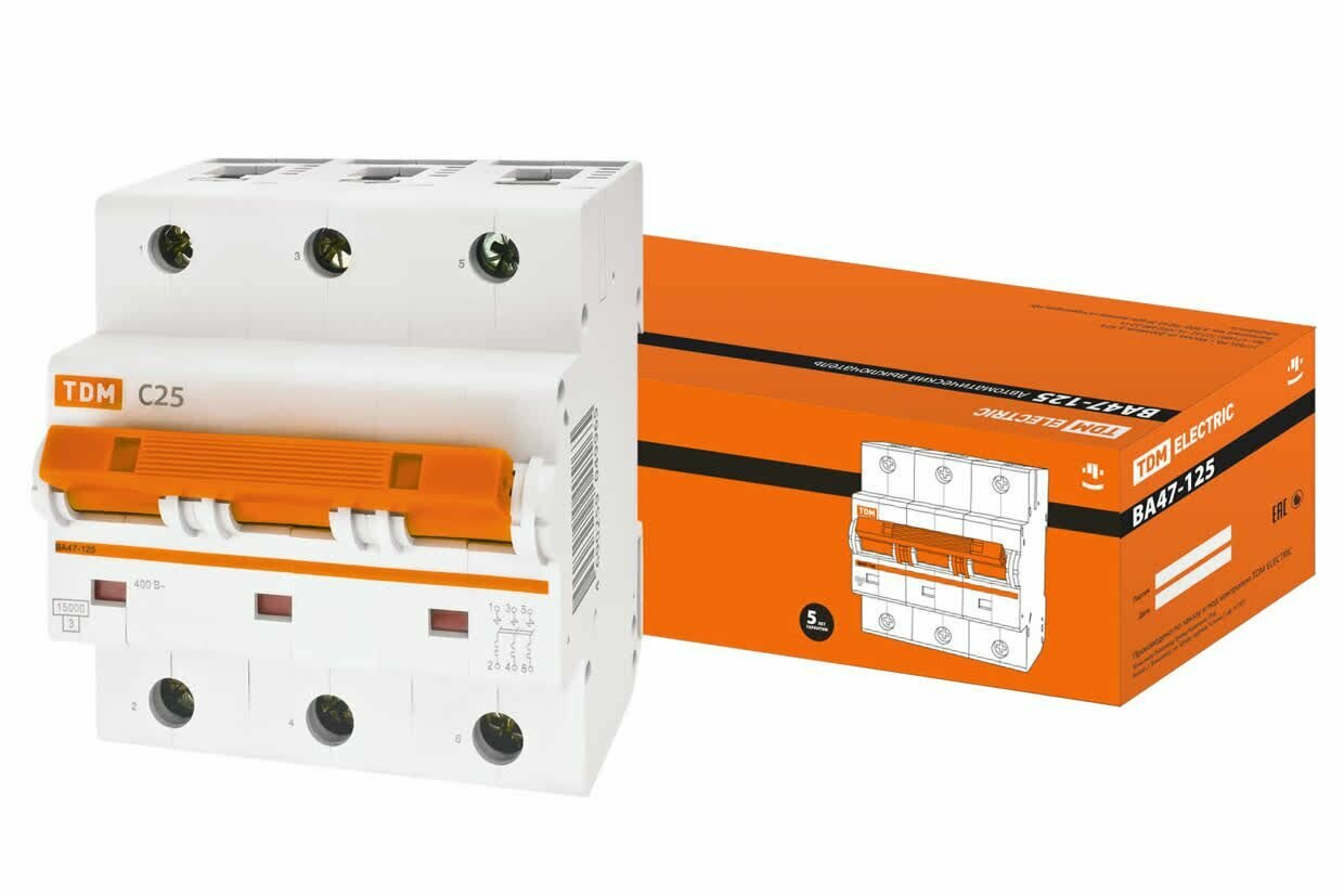 Авт. выкл. ВА47-125 3Р 25А 15кА х-ка С TDM — фото 1