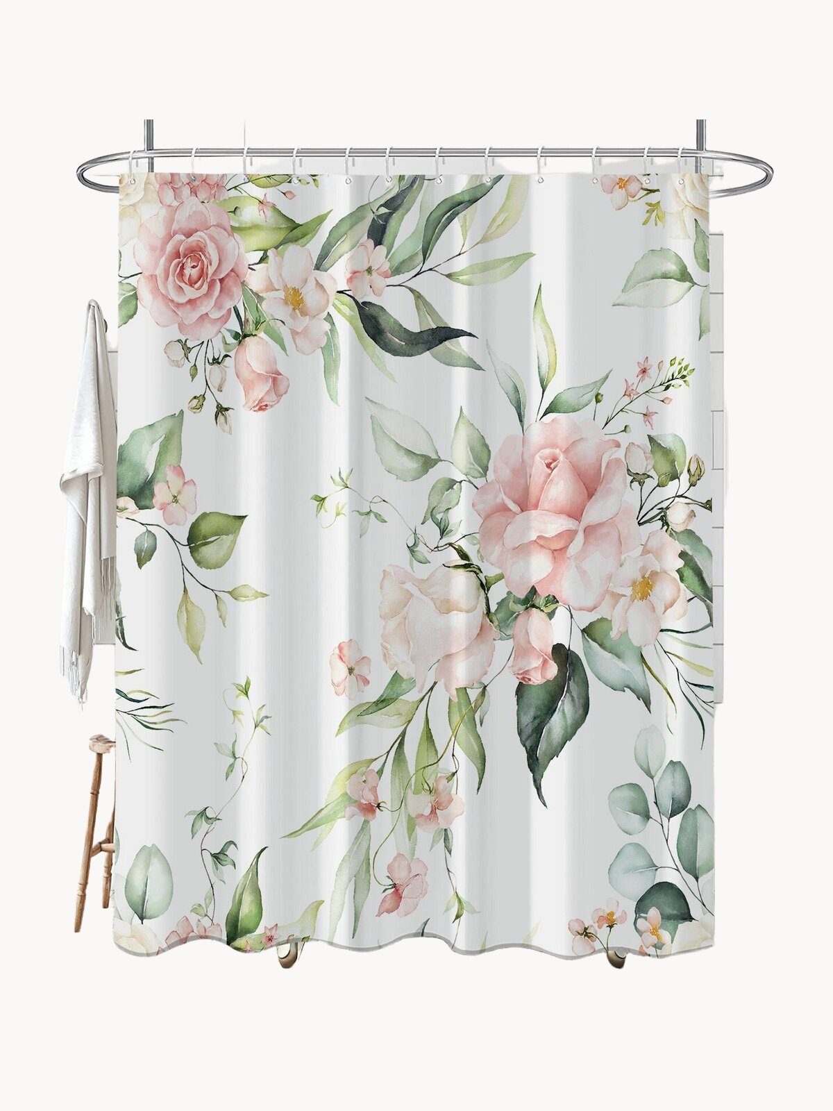 Штора для ванной тканевая с цветочным принтом "Акварель розы", 180 на 180 см