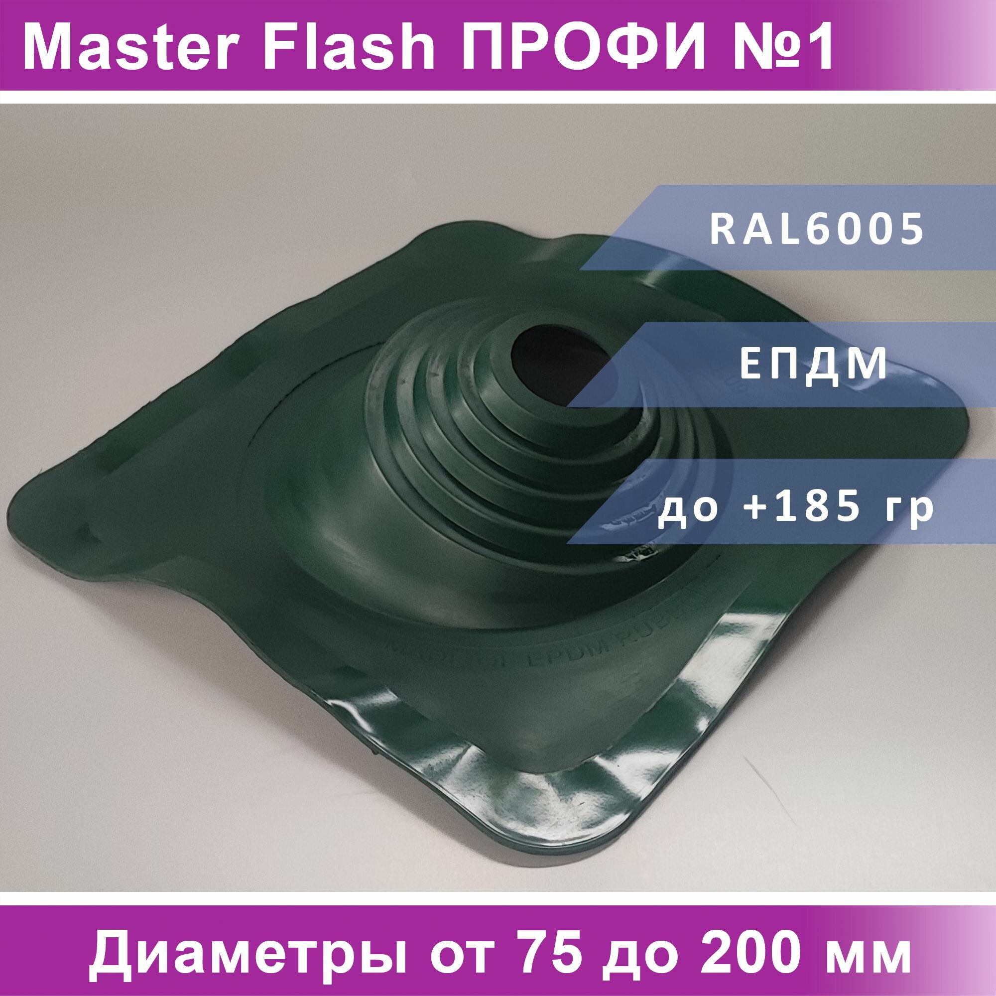 Манжета кровельная угловая "Мастер Флеш" профи №1 (75-200) EPDM Зеленая
