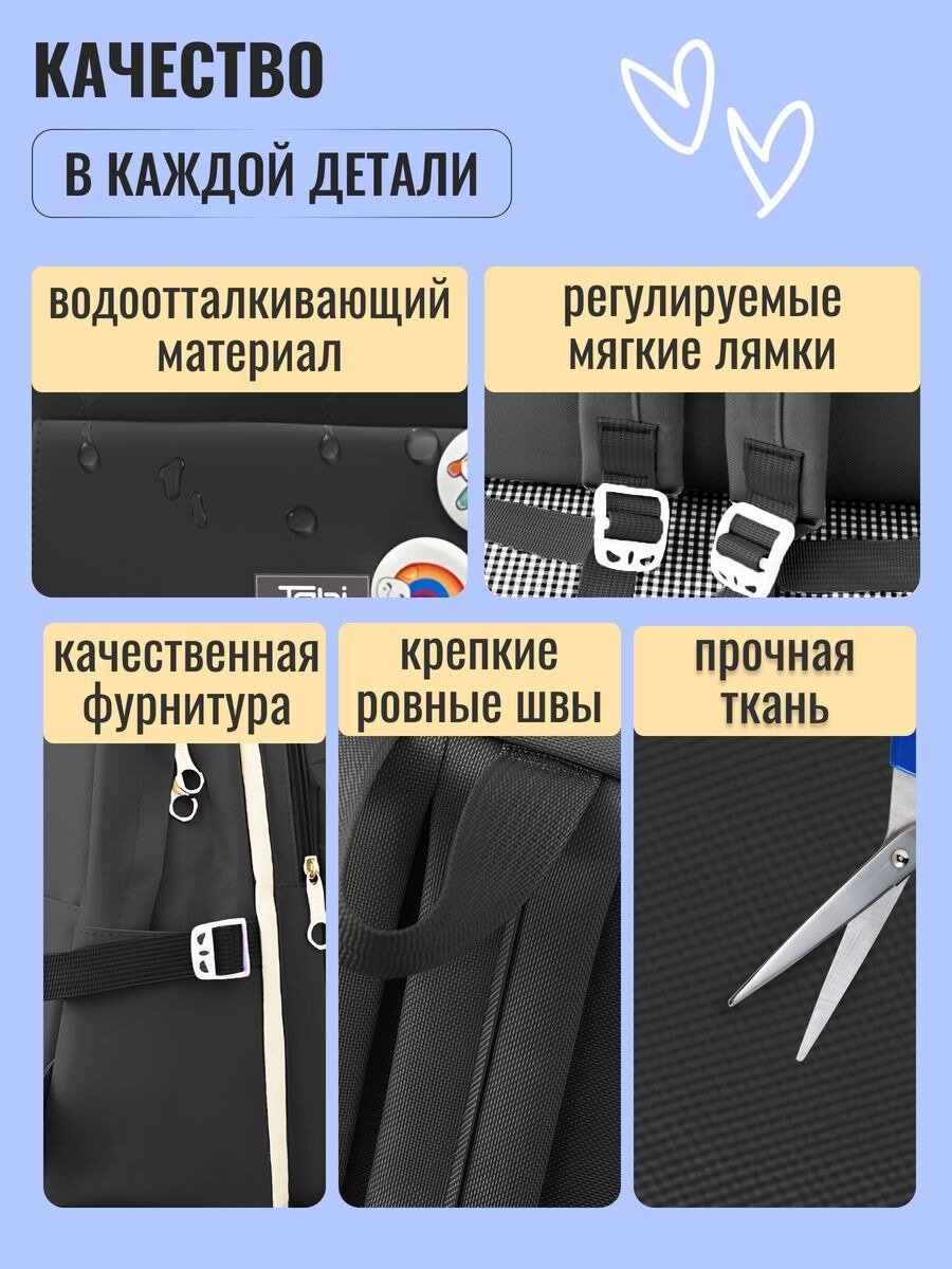 Рюкзак школьный для девочек, детский, спортивный, городской, модный, вместительный с карманами , набор 5в1 — фото 1